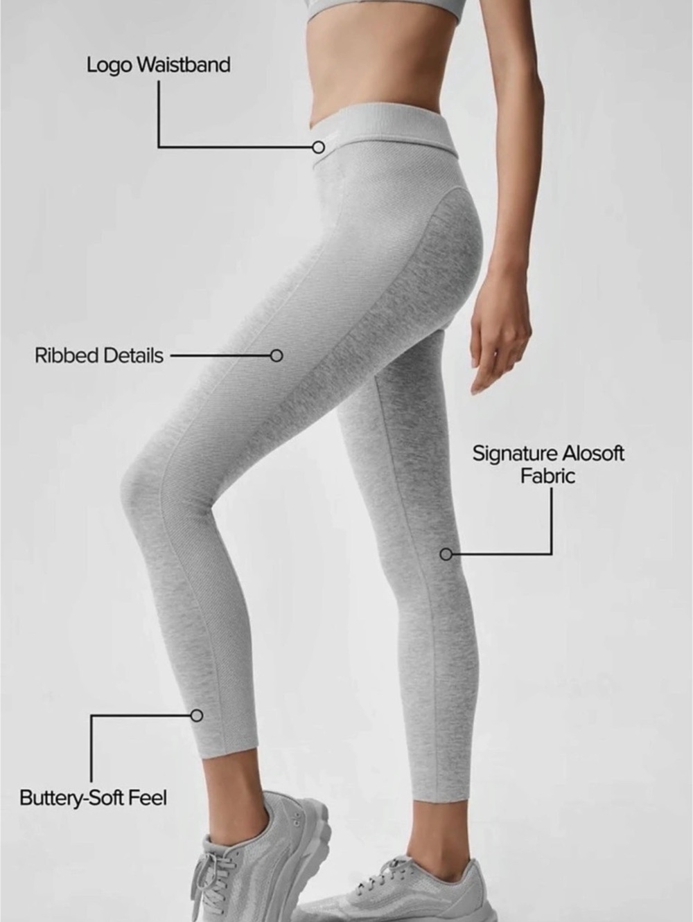 Alo Yoga Alosoft High-Waist 7/8 Relay Legging in Athletic Heather Gray/ White- S - Picture 2 of 11
